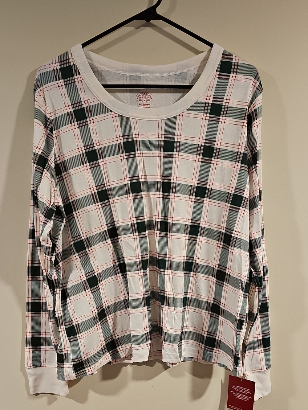 Wondershop Plaid Long-Sleeve Top - White, Green & Pink Detail